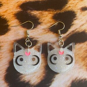 Glittery Cat Face Earrings Anime Kitty New Sparkly Glitter Hypoallergenic new